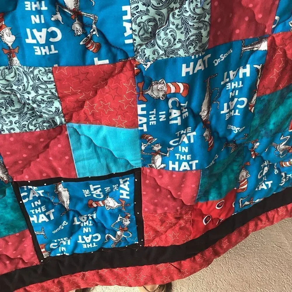 NWT. Hand Crafted  Dr. Seuss’ Cat in The Hat Lap Quilt
